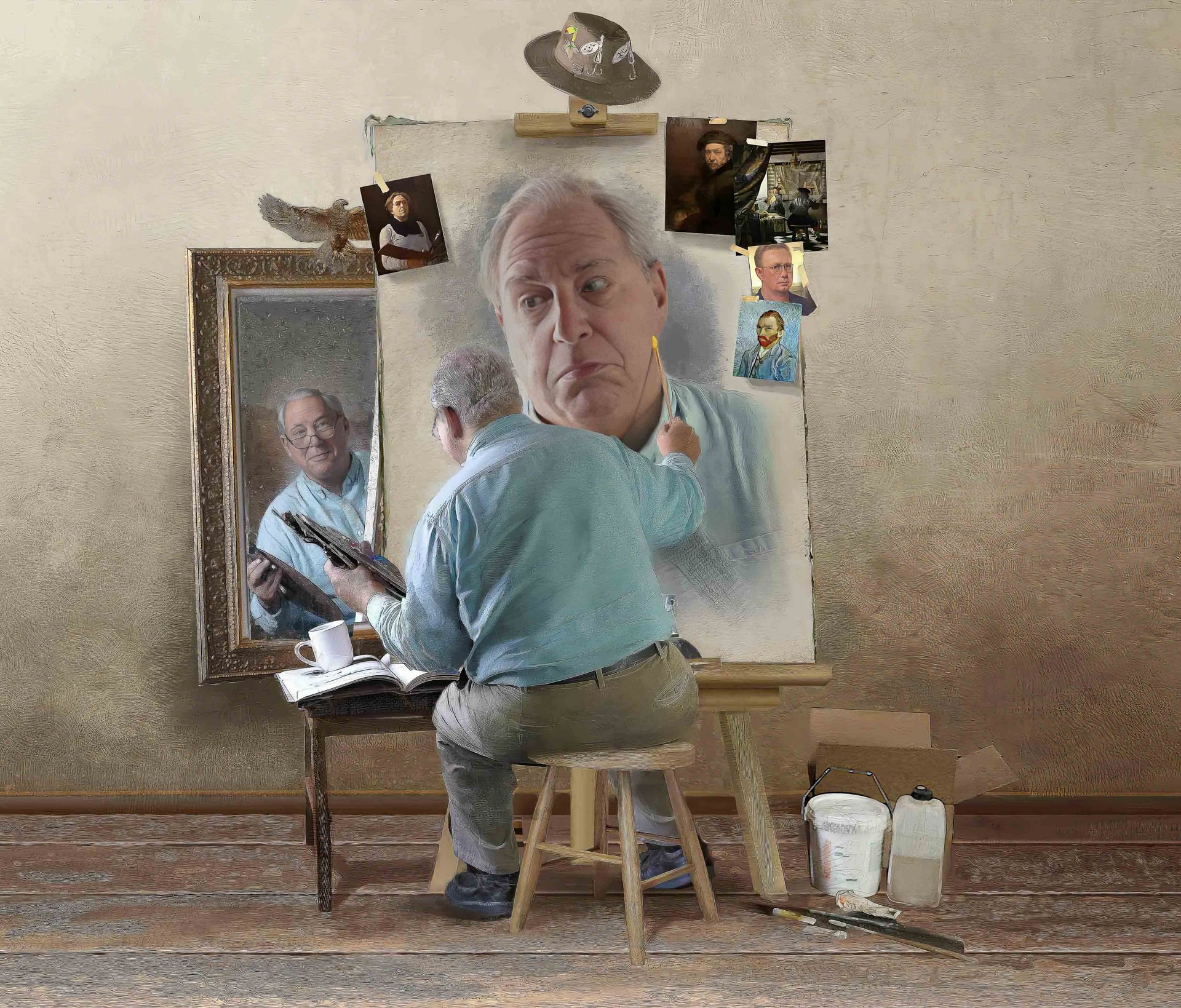 Triple Self-Portrait: With Apologies to Norman Rockwell