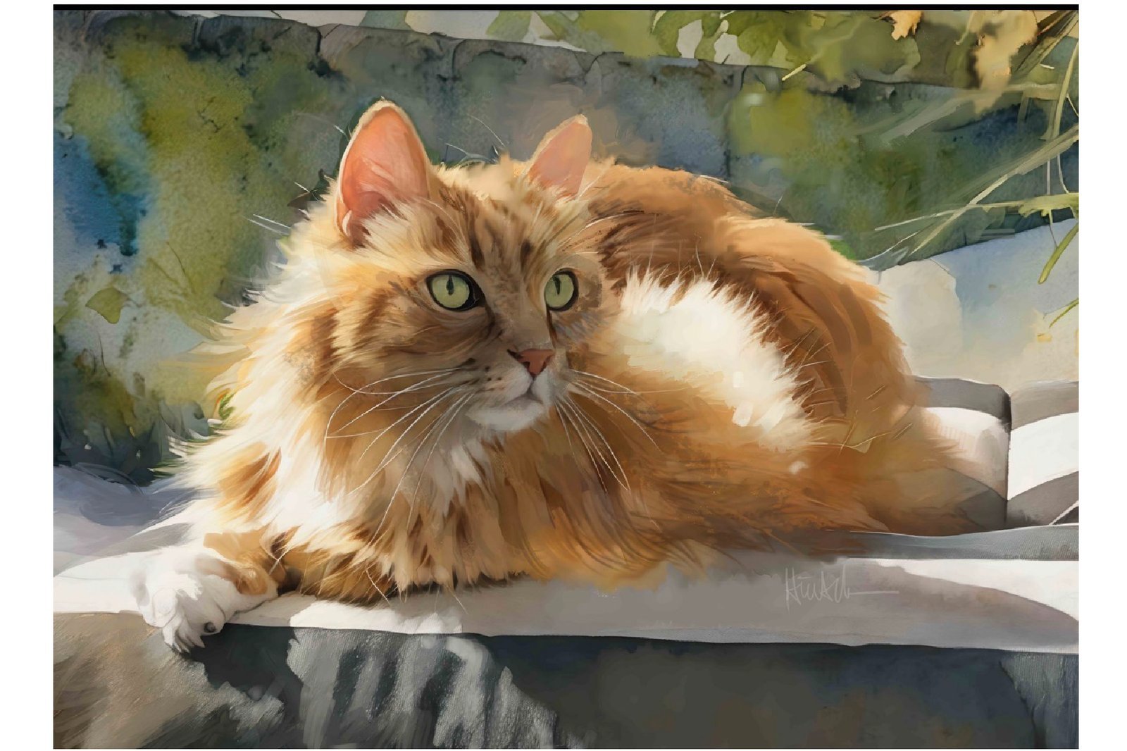 Garfield, watercolor portrait of an orange cat by William Dean Hinsch