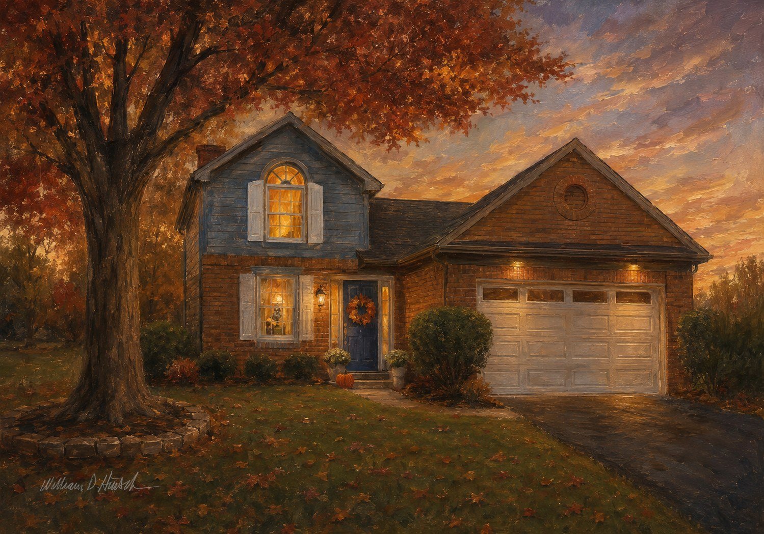 The Weiland Home, portrait of a house at autumn dusk by William Dean Hinsch