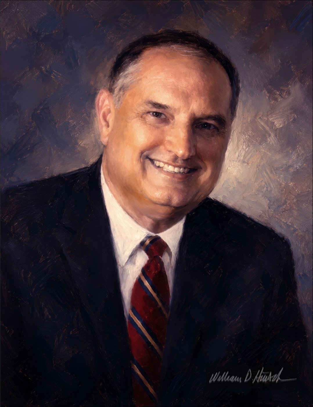 The final tribute painting of John Bovis, Esq., combining both reference photographs into one formal portrait