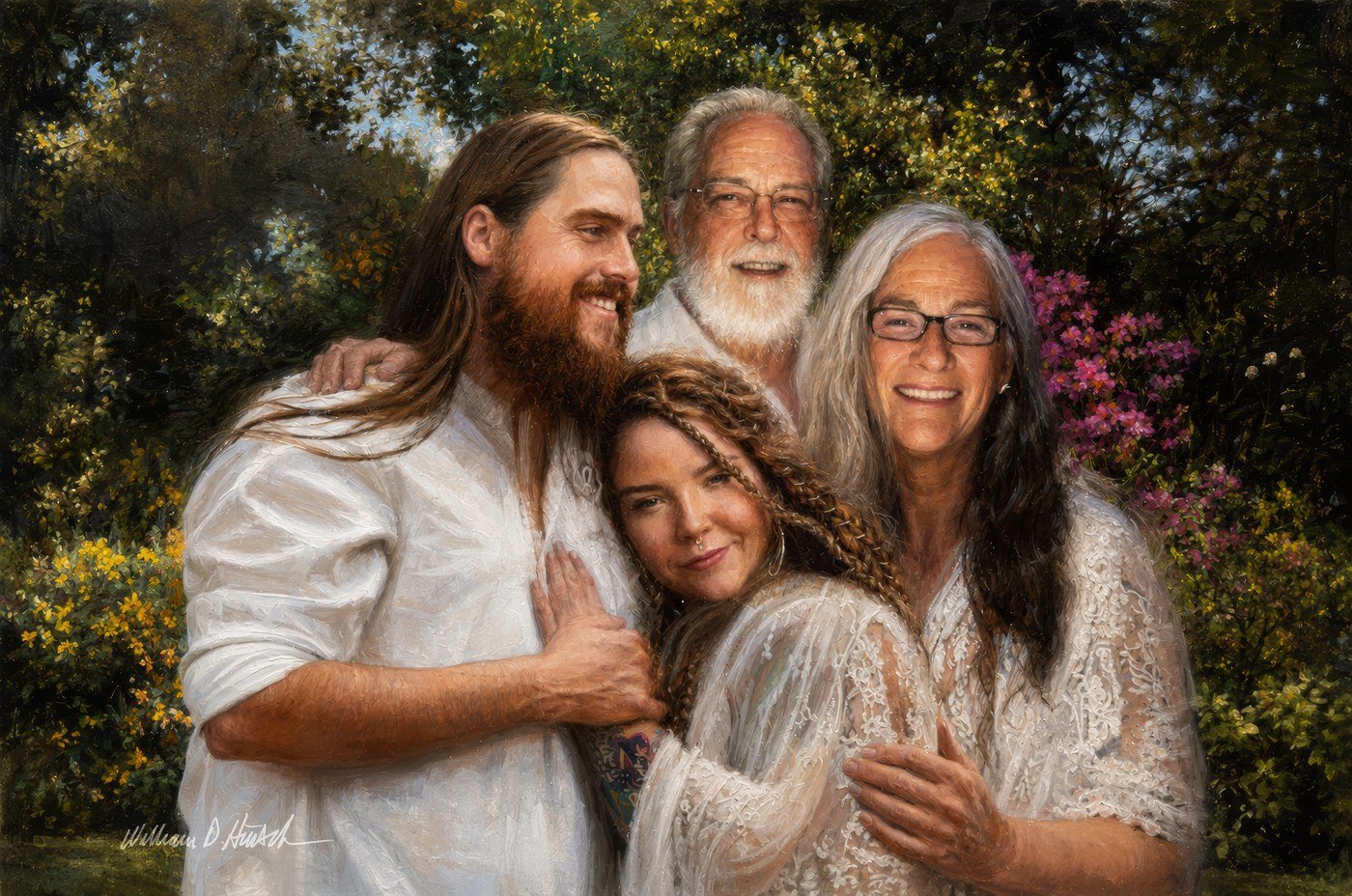 Victoria and Ted's wedding portrait, painted together with Ted's parents who had passed years earlier